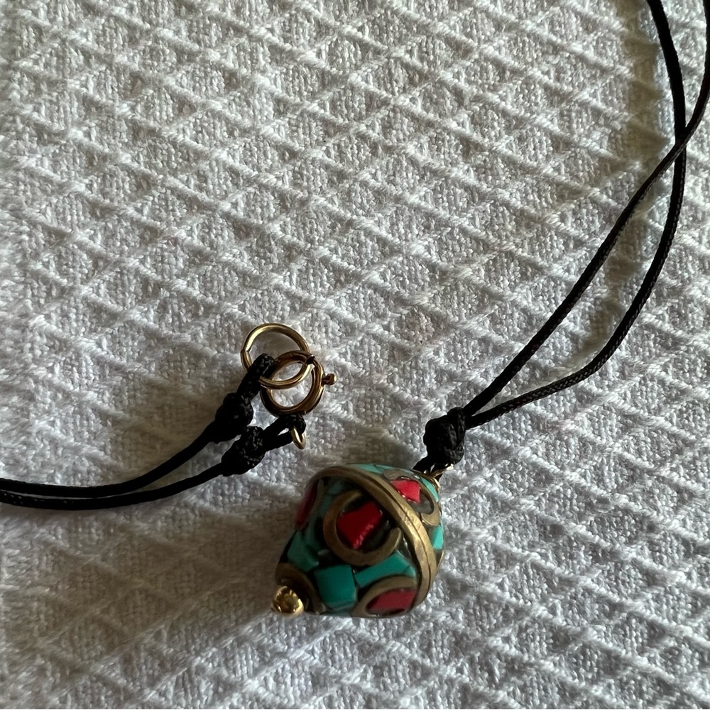 Vintage Mosaic Egg Pendent on Black Cord Nexklace